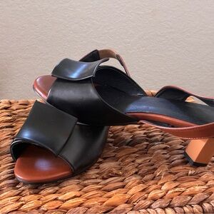 Women’s Black and Brown Low Block Heel Sandals